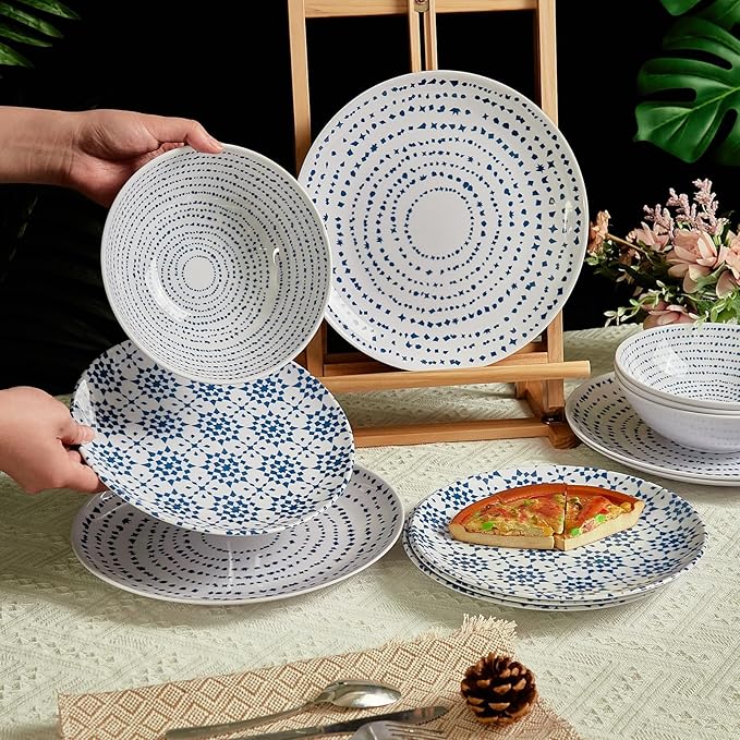 Melamine Dinnerware Set of 12 Pcs Dinner Dishes Set Bowls and Plates for Indoor and Outdoor with Unbreakable Non-breakable Lightweight Dining Tableware