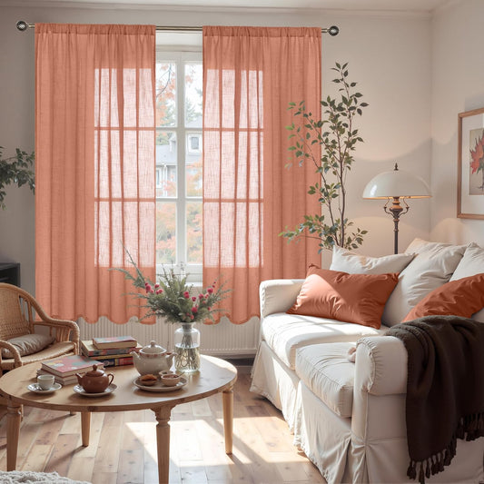 BGment Terracotta Linen Curtains 63 Inches Long for Living Room Windows, Semi Sheer Drapes Rustic Textured for Farmhouse Bedroom Decor with Rod Pocket Lightweight, 2 Panels Set, Each 42 Inch Wide