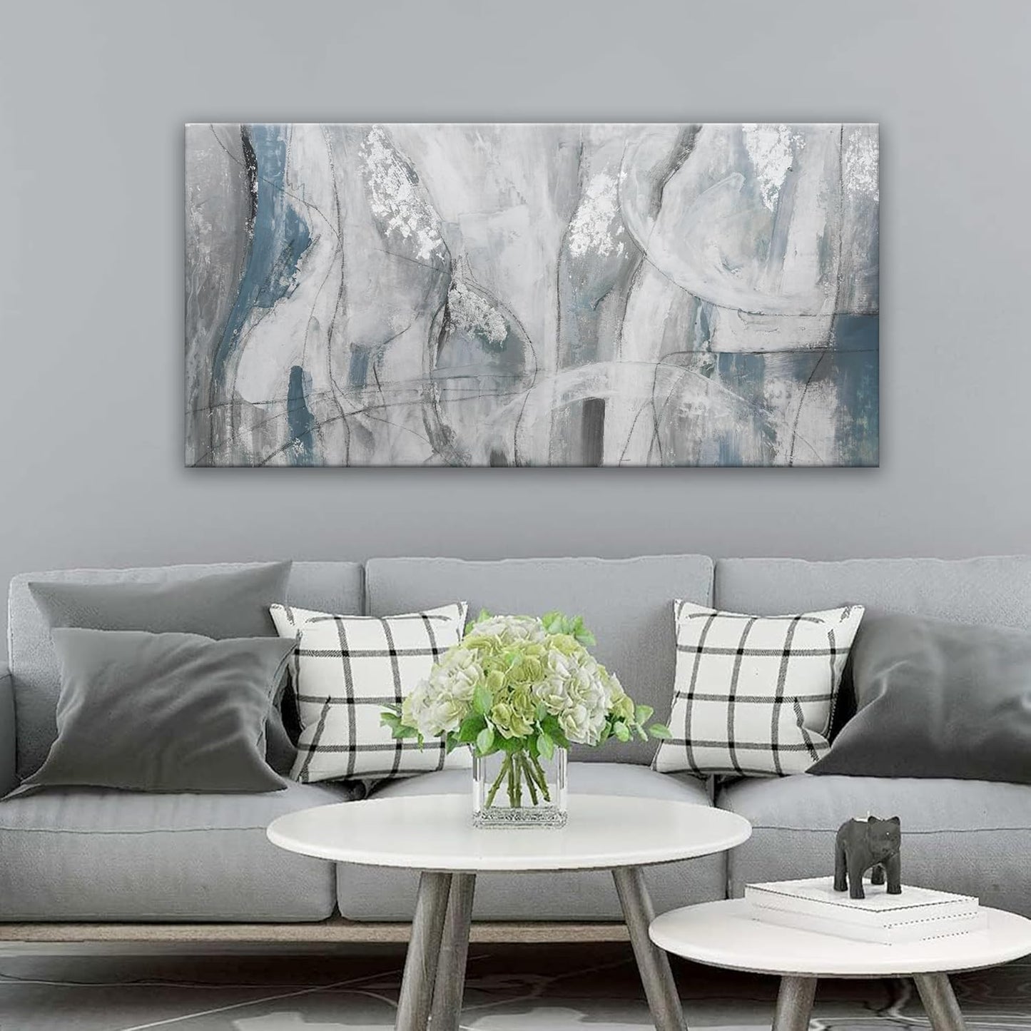 YISXINOAG Abstract Wall Art Ready To Hang White Wall Art Modern Fantasy Paintings Blue White Abstract Wall Decor Prints Canvas Art Wall Decor Painting For Bedroom Office Decoration 20" X 40"