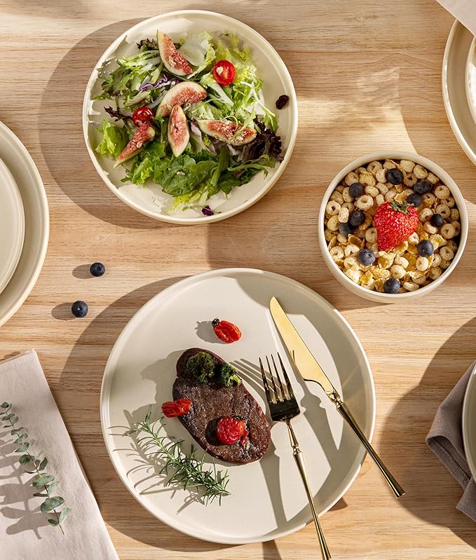 TheTerra Ceramic Dinnerware Sets for 8, 24 Pieces Handmade Reactive Glaze Plates and Bowls Set, Scratch Resistant Dish Set, Oven & Microwave & Dishwasher Safe, Ice Cream