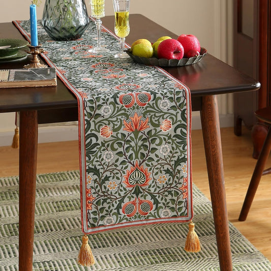 ISAENNE Designer French Green Elegant Linen Table Runner 71 Inches Long,Colorful Flower Pattern Soft Table Runners for Dining Tables,Thanksgiving,Kitchen Tables,Christmas,12"*71"-Naples B