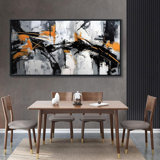Framed Large Abstract Canvas Wall Art Modern Wall Art for Living Room - Canvas Wall Decor for Office and Home - Framed Artwork for Walls Black, White, Gray and Unique Orange Accents 29×58in