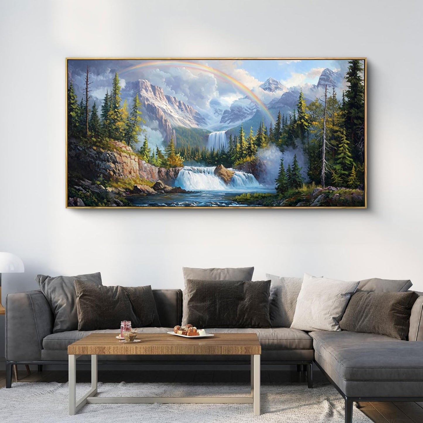 XLSJERST Waterfall Wall Art - Natural Picture Lake Landscape Large Paintings Artwork for Walls Canvas Wall Art for Living Room Bedroom Home Decor - 48x24 Inches