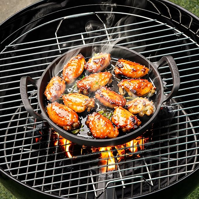 onlyfire Pre-Seasoned Cast Iron Skillet, Frying Pan with Nonstick Perforated Grill Surface and Dual Handles, 10 Inch Cast Iron Pan - Compatible With All Stovetops - Oven Safe & Rust Resistant