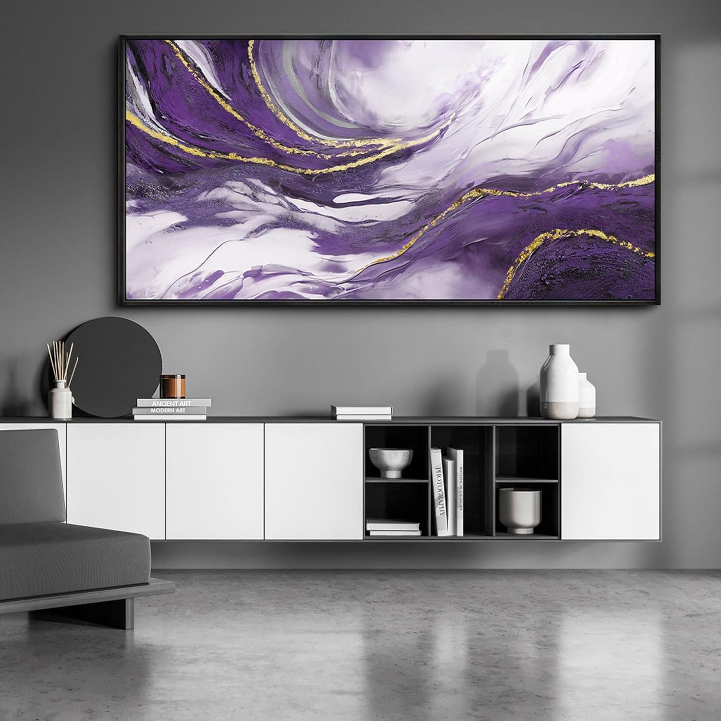 yiijeah Purple Abstract Canvas Wall Decor for Living Room - Purple and Gold Large Picture Framed Artwork for Walls Bedroom Office Home Decor Modern Boho Wall Art