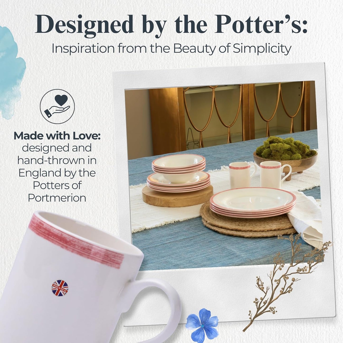 Portmeirion Potter's 9oz Brushstroke Breakfast Mug (Set of 4) - Elegant Earthenware Tea Mugs with Handle, Microwave, Dishwasher & Freezer Safe - Ideal Gift for Coffee Lovers (Brushstroke Red)