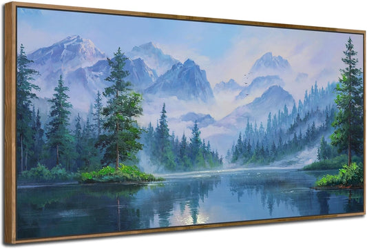 Ardemy Large Landscape Canvas Wall Art for Living Room Framed Lake Teal Pictures Bedroom Wall Decor Textured Misty Forest Scenery Paintings Artwork for Walls Home Office,40"x20"