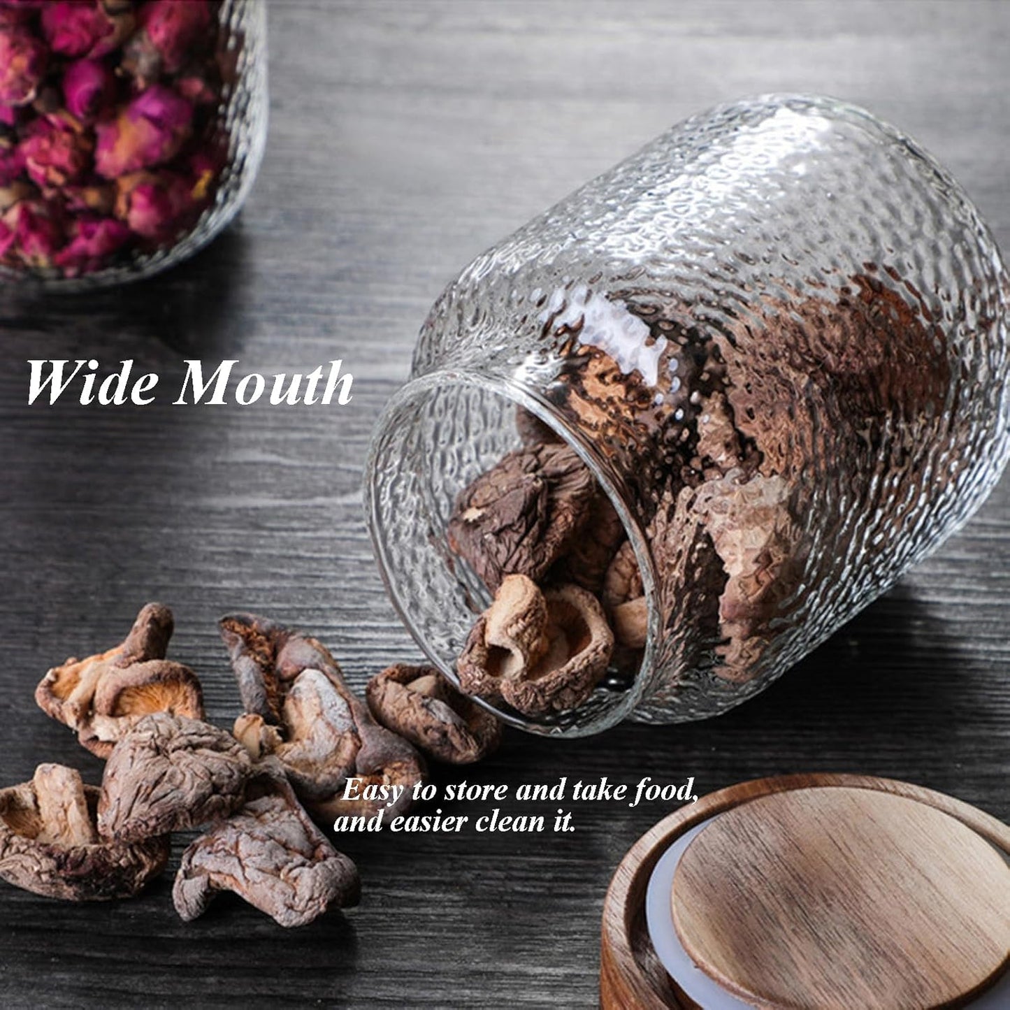 Viovian 16 oz Glass Coffee Nuts Canister Vintage Glass Storage Jars with Wooden Lids Clear Decorative Jar for Food Kitchen Coffee Tea Sugar Cookie Candy Counter Pantry 500ML