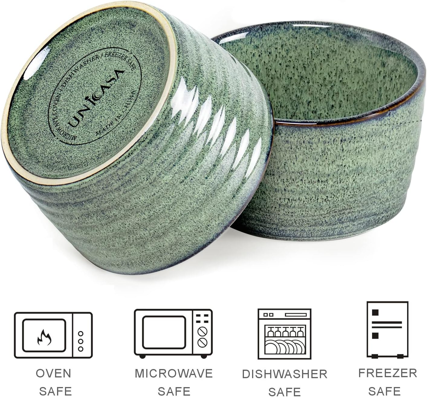 UNICASA Ramekin Set of 4, UNICASA 8 oz Creme Brulee Ramekins, Oven Safe Baking Set for Custard, Pudding, Souffle Cups, Reactive Green