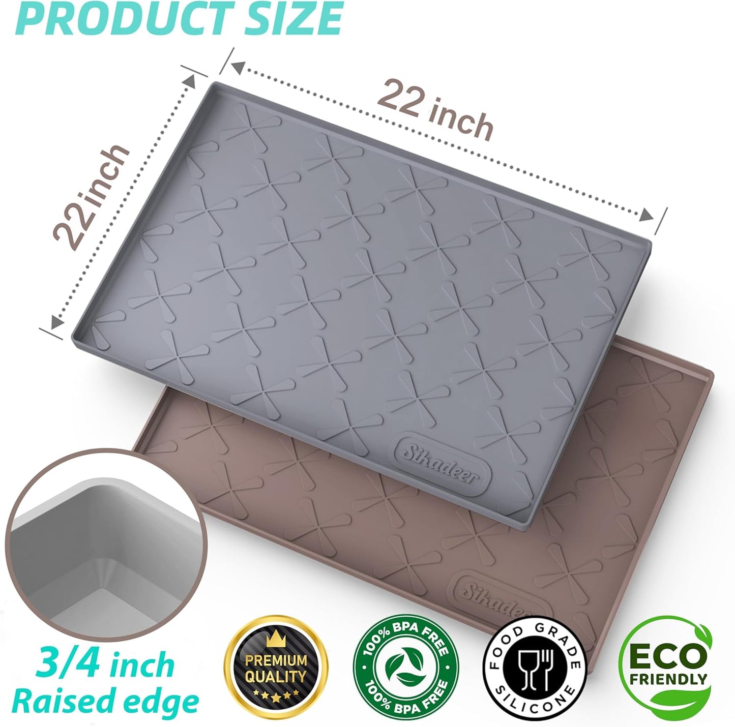 SIKADEER 22" x 22" Under Sink Mat Waterproof, Silicone Mat Kitchen Drawer Shelf and Cabinet Liner, Sink Protector for Kitchen Organizers and Storage, Boot Tray Pet Food Mats