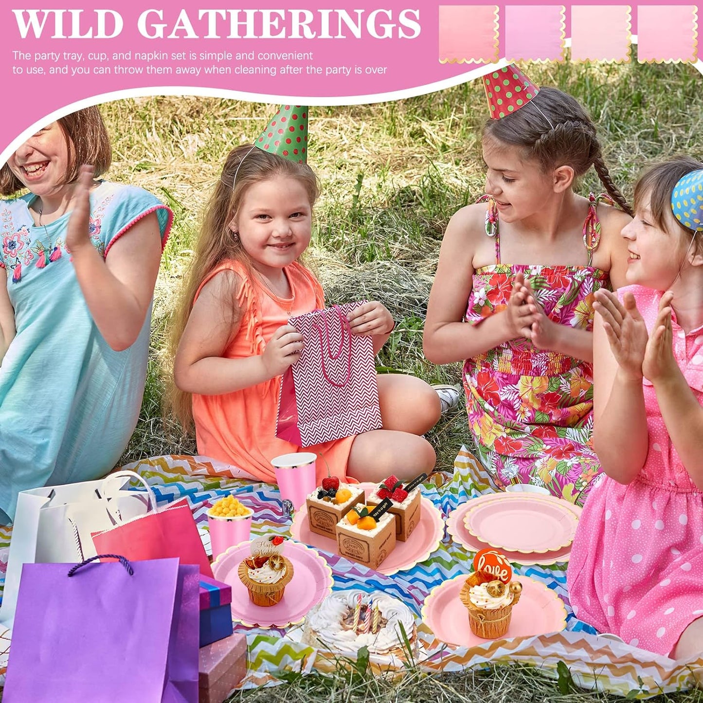 Yaomiao 168 Pcs Pink Dinnerware Sets Pink Plates Disposable Paper Plates Cups Napkin with Plastic Knife Fork Spoon Serve 24 Guests Princess Birthday Party Bridal Baby Shower Decorations (Round)