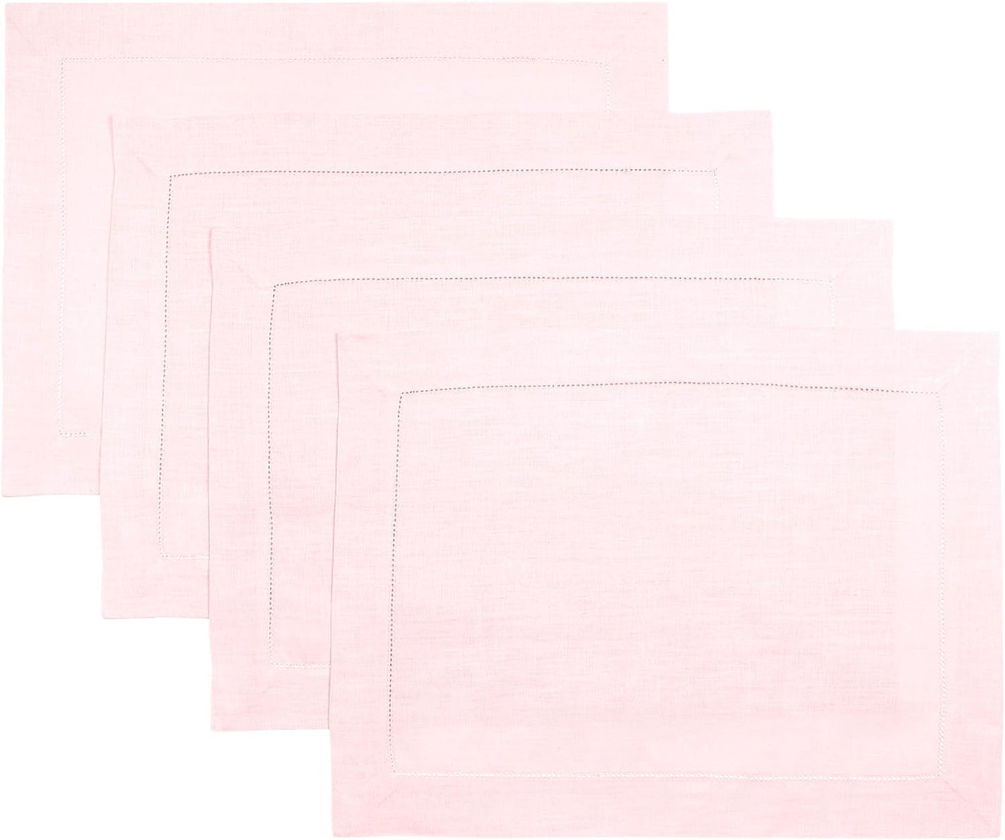 D'Moksha Homes Linen Placemats Set of 4 - Classic Hemstitch Pastel Pink Placemats 14 x 19 Inch - 100% Pure Linen Table Mats for Fall, Autumn and Halloween - Handcrafted and Machine Washable