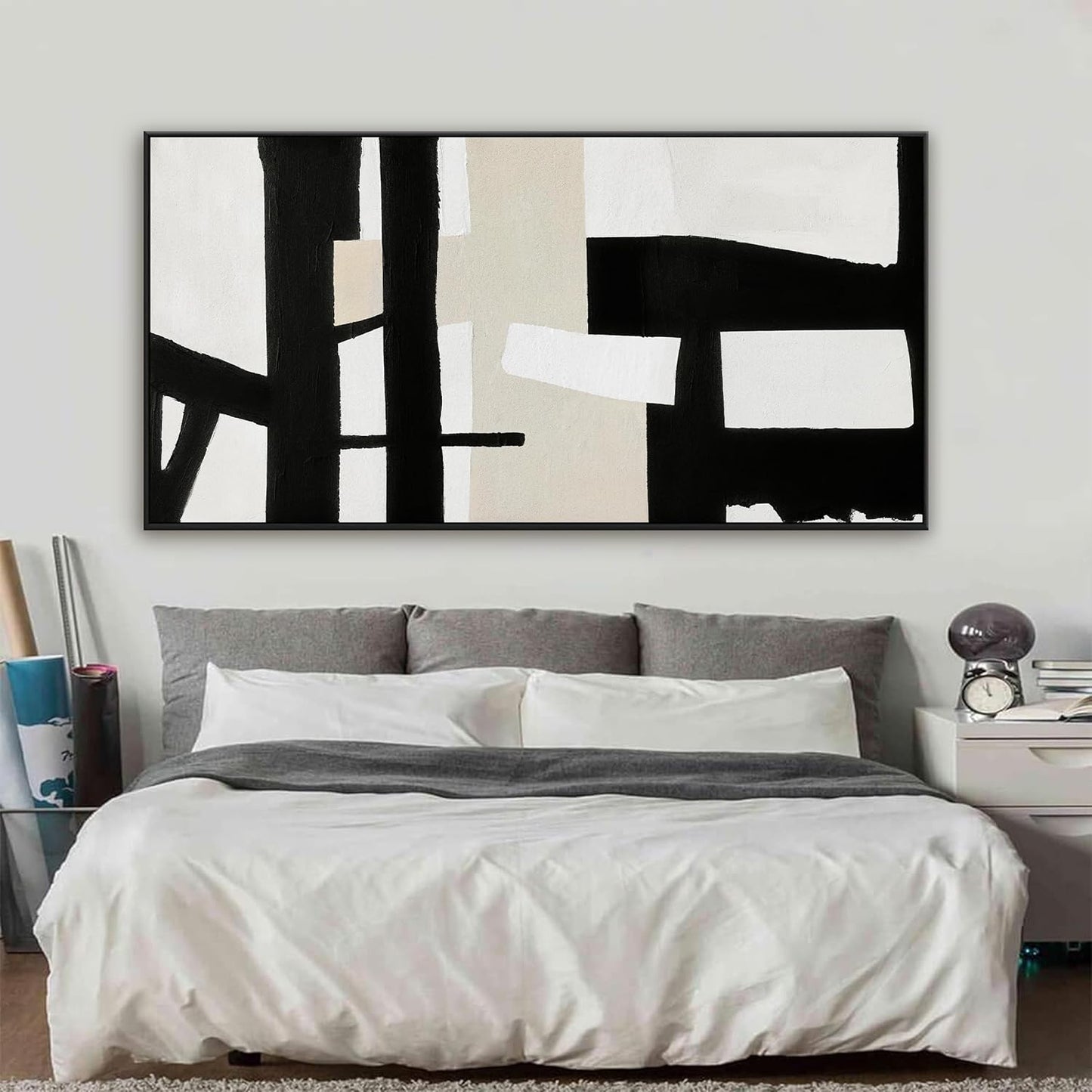 QSQ Large Abstract Wall Art For Living Room Prints Artwork Canvas Art Wall Decor Black White Wall Art Modern Painting Abstract Artwork Picture For Bedroom Home Office 29" x 58" With Framed