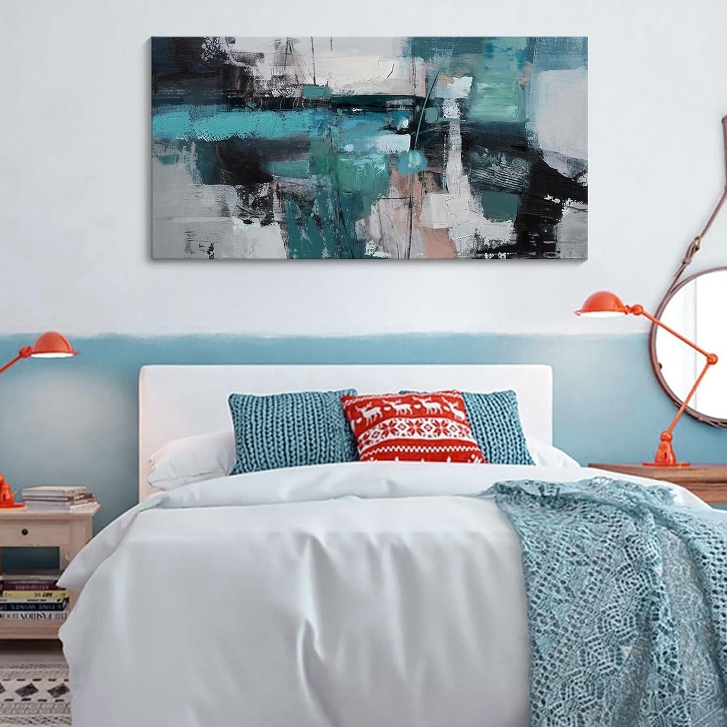 YDYSUNE Abstract Wall Art - Large Elegant and Modern Painting Green Canvas Decor Picture for Living Room Gray Background Home Bedroom Decoration Artwork Decor Size 24X48inch