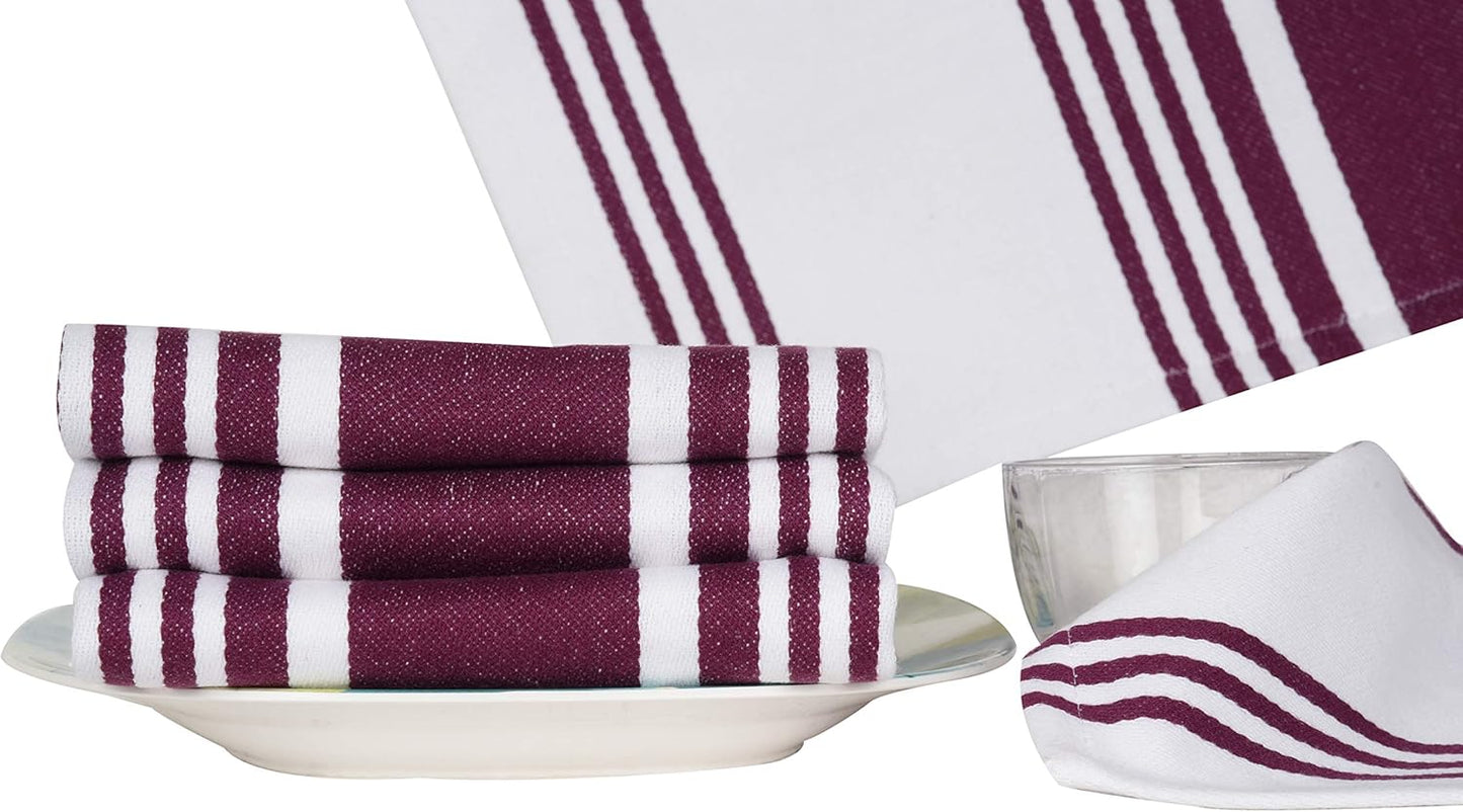 Urban Villa Kitchen Towels 100% Cotton Pack of 6, Highly Absorbent Quick Drying Super Soft Premium Dish Towels for Kitchen with Hanging Loop Hand & Tea Towels - 20x30 Inch, (Wine & White, Striped)