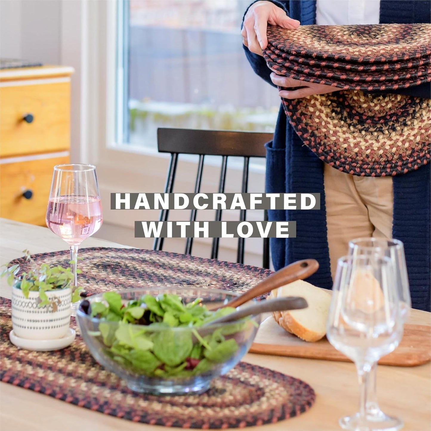 Homespice Prescott Jute Braided Long Table Runner, Warm Primitive Decor, Black and Red Rectangle 11x36 - Rich Colors, Easy to Clean, Durable and Protects Furniture