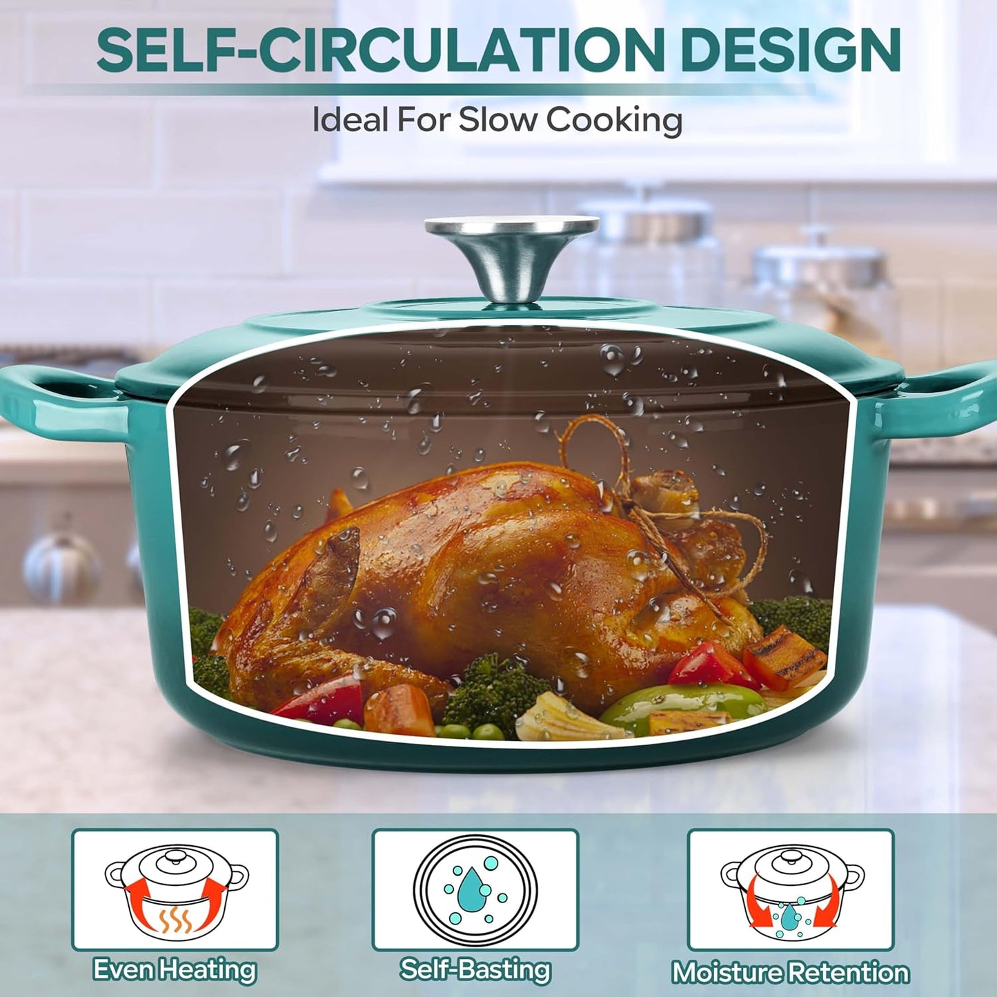 Herogo Enameled Cast Iron Dutch Oven with Lid, 3QT Heavy Duty Round Dutch Oven Pot with Dual Handles for Bread Baking Stewing Roasting, Nonstick & Easy Cleanup, Safe for Various Stovetops - Green