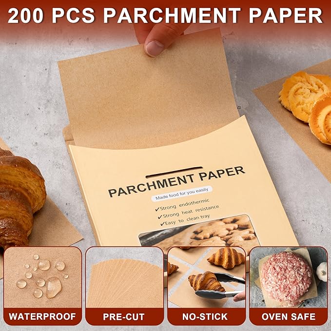 200Pcs Parchment Paper sheets, 6 x 6 Inches Non-Stick Precut Baking Parchment,Unbleached,Parchment Paper For Baking,Fryer, Cooking,Oven,Perfect for Bread, Cakes, Barbecue