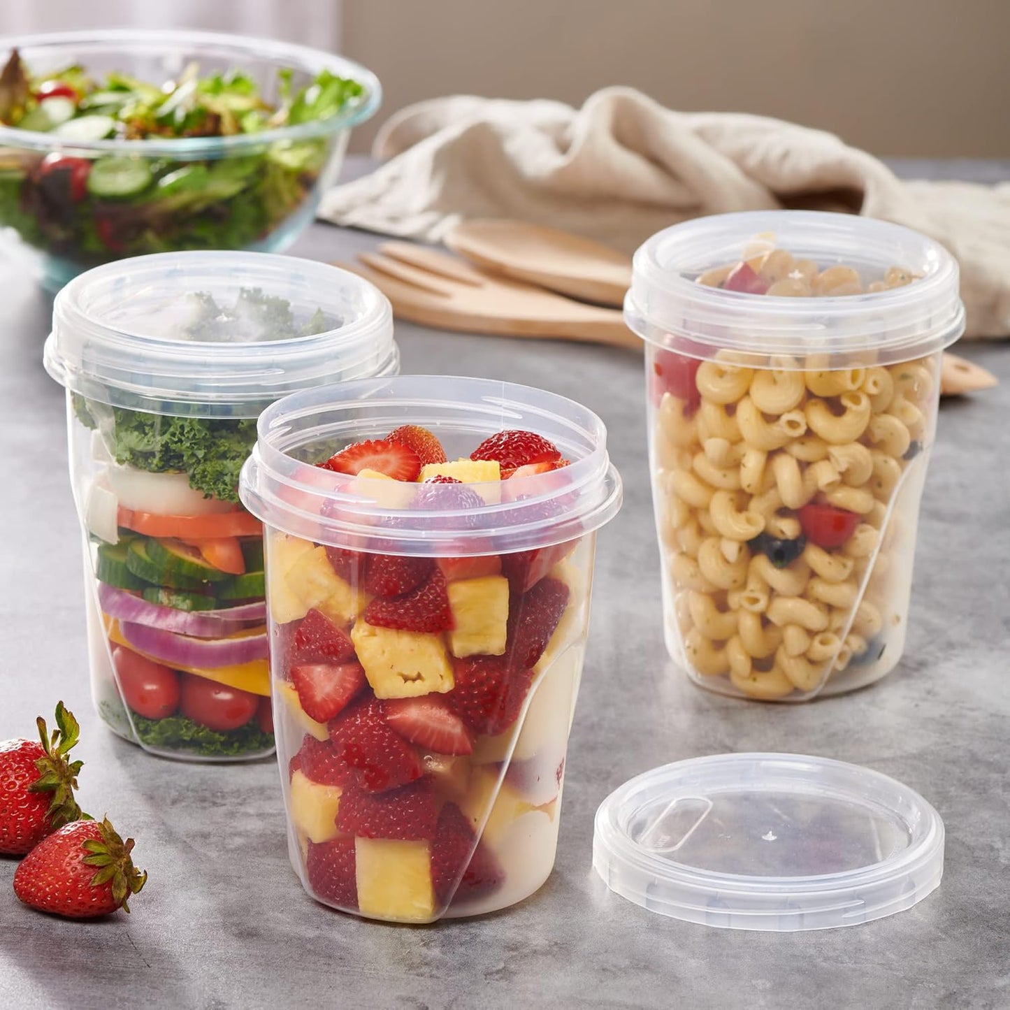 PLASTICPRO 6 Pack Twist Cap Food Storage Containers with Clear Screw on Lid- 32 oz Reusable Meal Prep Containers - Freezer and Microwave Safe Clear Plastic Food Storage