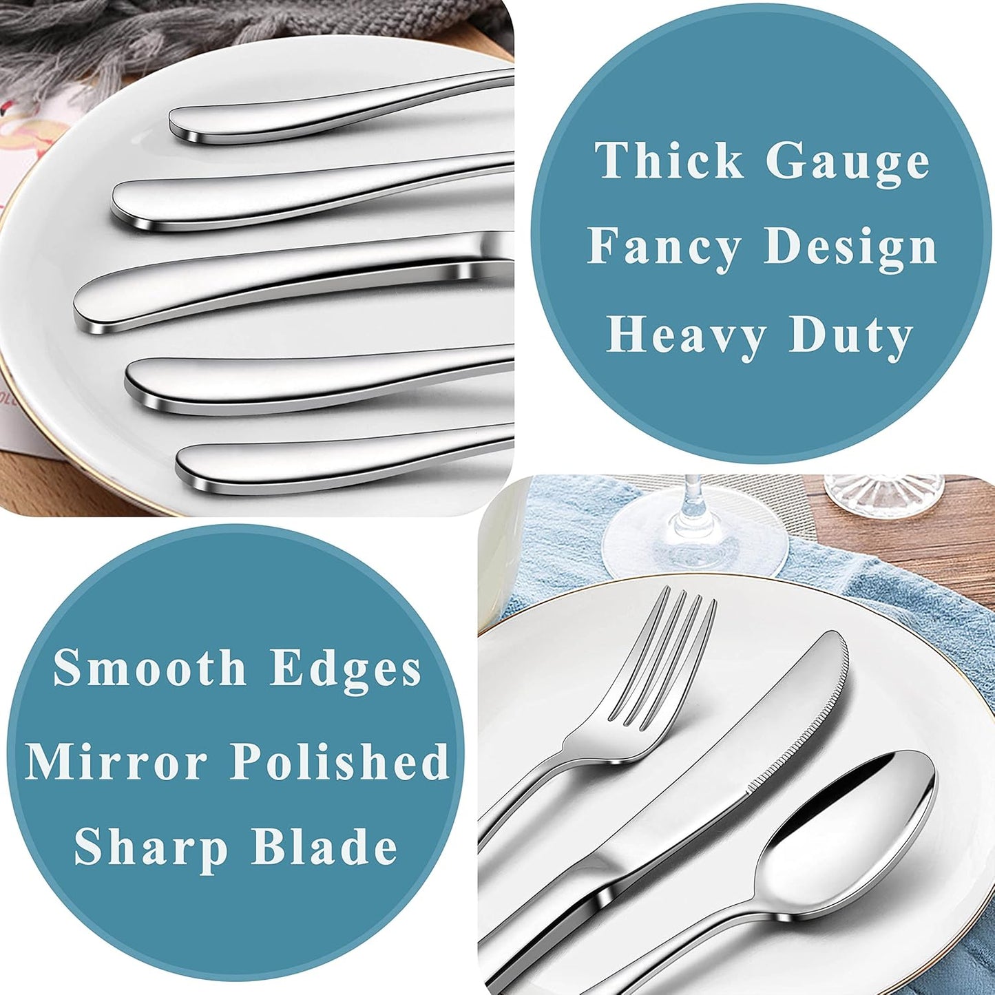 Herogo Heavy Duty Silverware Set with Serving Utensils, 65-Piece Stainless Steel Heavy Weight Modern Flatware Set for 12, Fancy Cutlery for Home Wedding, Dishwasher Safe, Mirror Finished