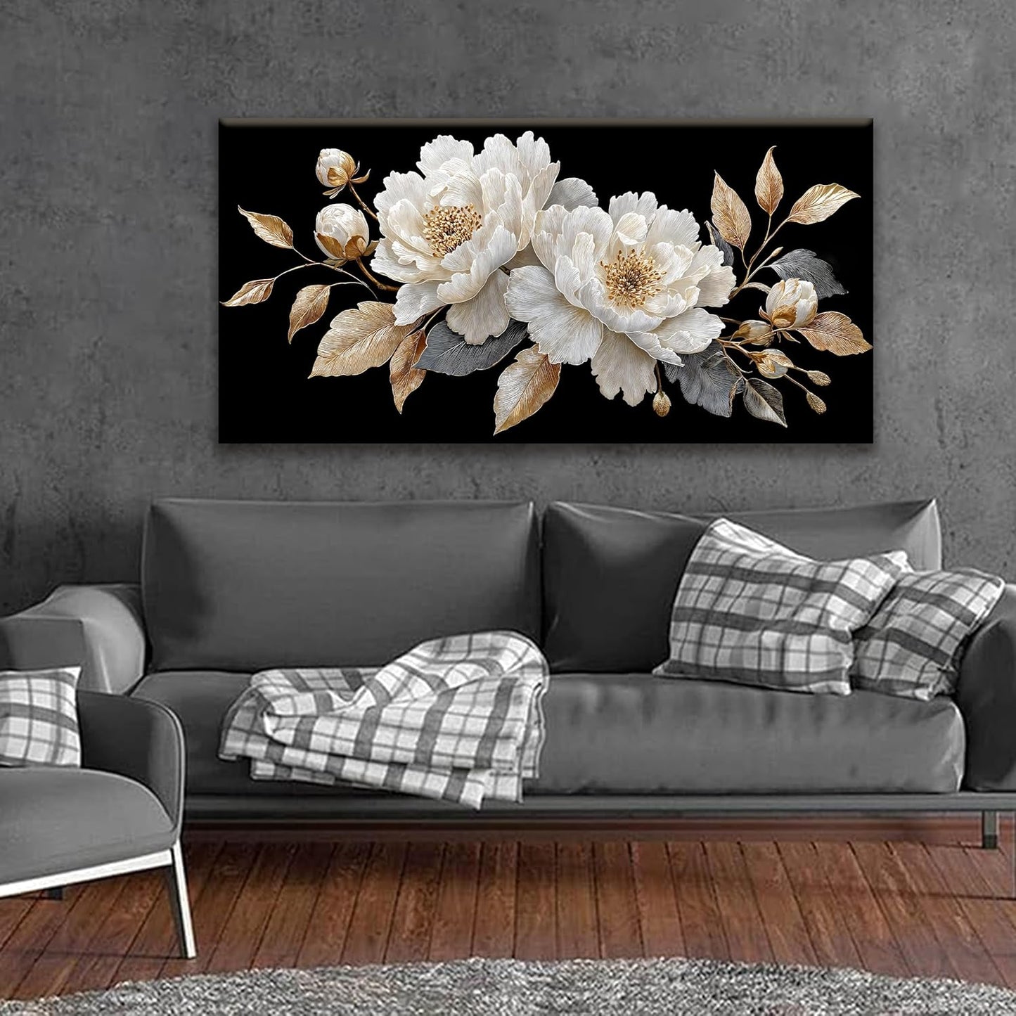 Modern Wall Art Decor Elegant White Flower Picture Artwork Home Wall Decor Canvas Wall Art For Living Room Bedroom Office Kitchen Ready To Hang 24x48 Inch Canvas Prints