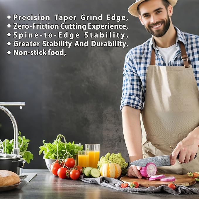 8 Inch Chef Knife 5Cr15MoV High Carbon Steel Professional Kitchen Knife Razor Sharp Blade with Non Slip natural colorwood Handle and Gift Box Blade Guard Finger Guard Sharpener Included