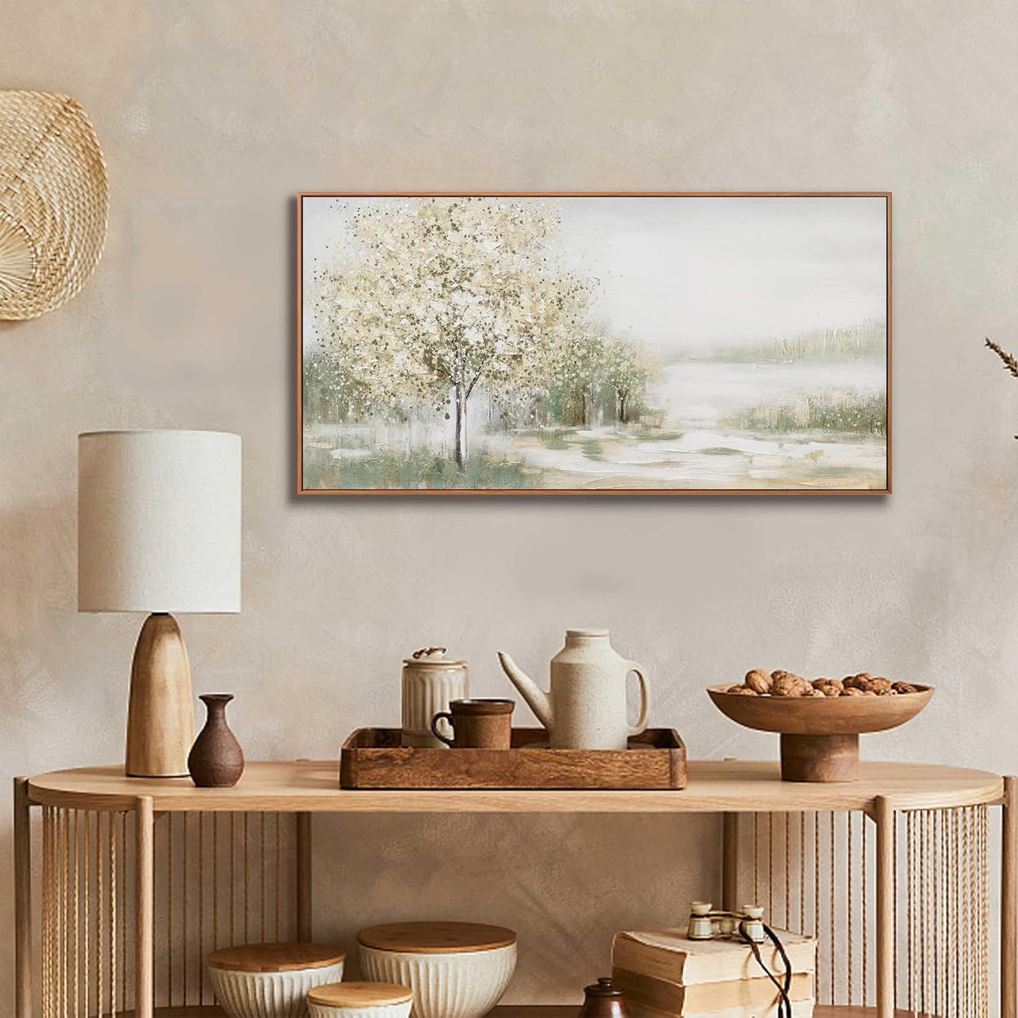 Framed Wall Art Spring Scene Nature Landscape Tree Artwork Decor Canvas Print Abstract Painting Picture Artwork Framed For Living Room Bedroom And Office Wall Decor 20x40 Inch