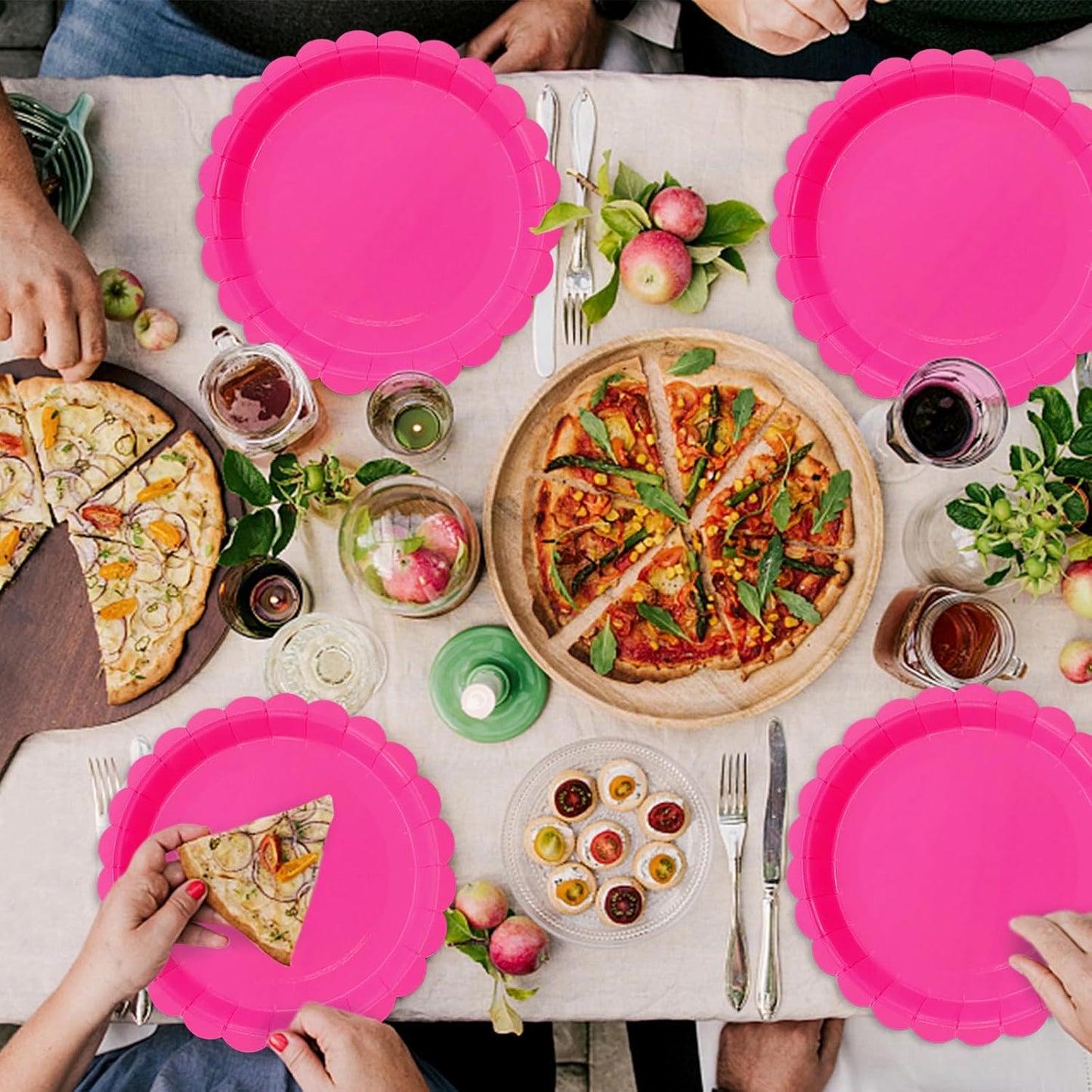 50Pcs Rose Red Paper Plates Hot Pink Party Supplies 9 Inch Disposable Dessert Plates Birthday Party Plates for Tea Party Baby Shower Wedding Graduation Picnic BBQ