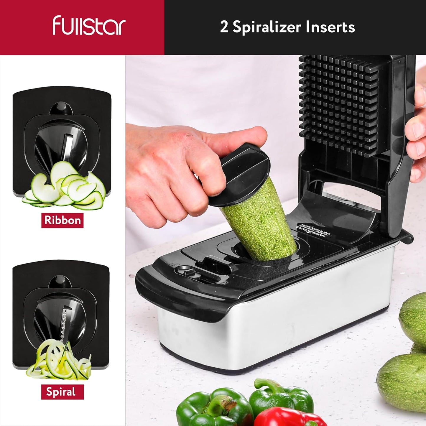 Fullstar The Original Pro Chopper - Vegetable Chopper and Spiralizer, Food Chopper with Container, Fruit Slicer, Kitchen Gadgets & Accessories, Home Essentials (9 in 1, Stainless Steel)