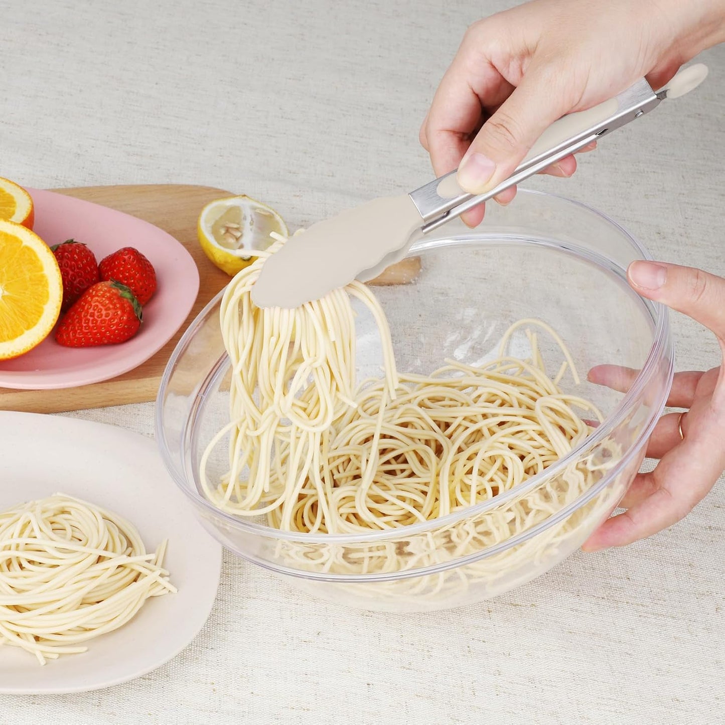 Hotec Mini Silicone Kitchen Tongs for Cooking - 7-Inch Small Serving Tongs with Silicone Tips, Set of 3 (Black,Grey,Khaki)