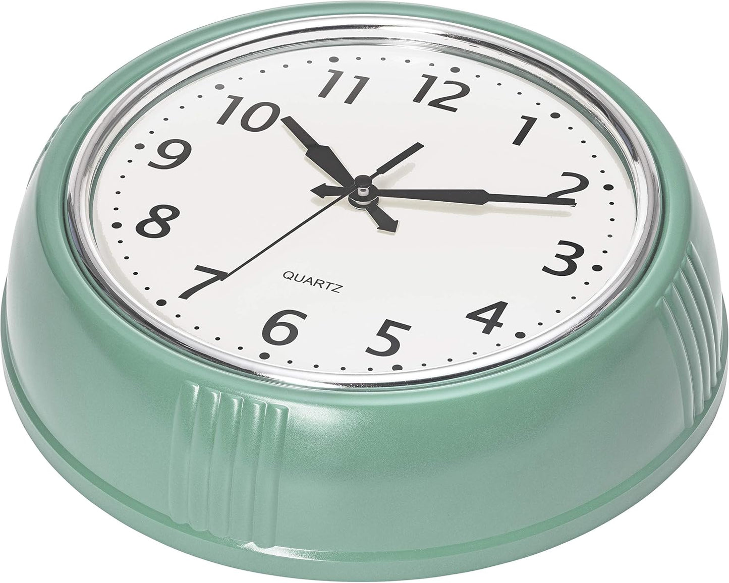 Bernhard Products Retro Wall Clock 9.5 Inch Green Kitchen 50's Vintage Design Round Silent Non Ticking Battery Operated Quality Quartz Clock (Seafoam Green)