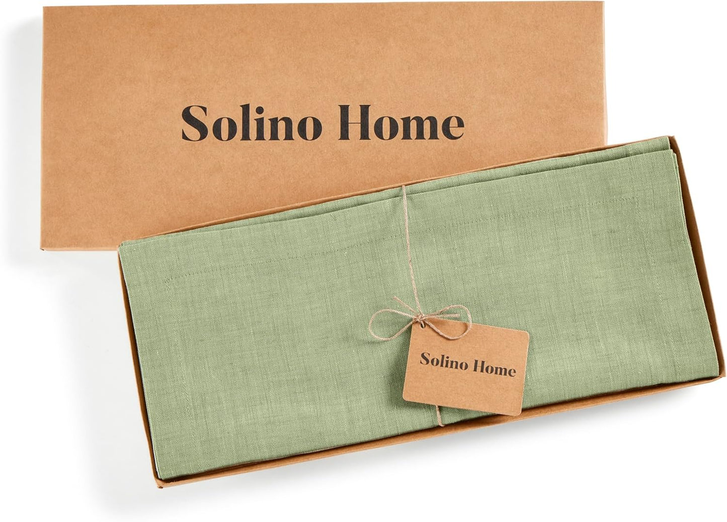 Solino Home Linen Table Runner 120 Inches Long - Athena, 100% Pure Linen Chambray Olive Table Runner 14 x 120 Inch for Dining, Fall, Autumn, Thanksgiving