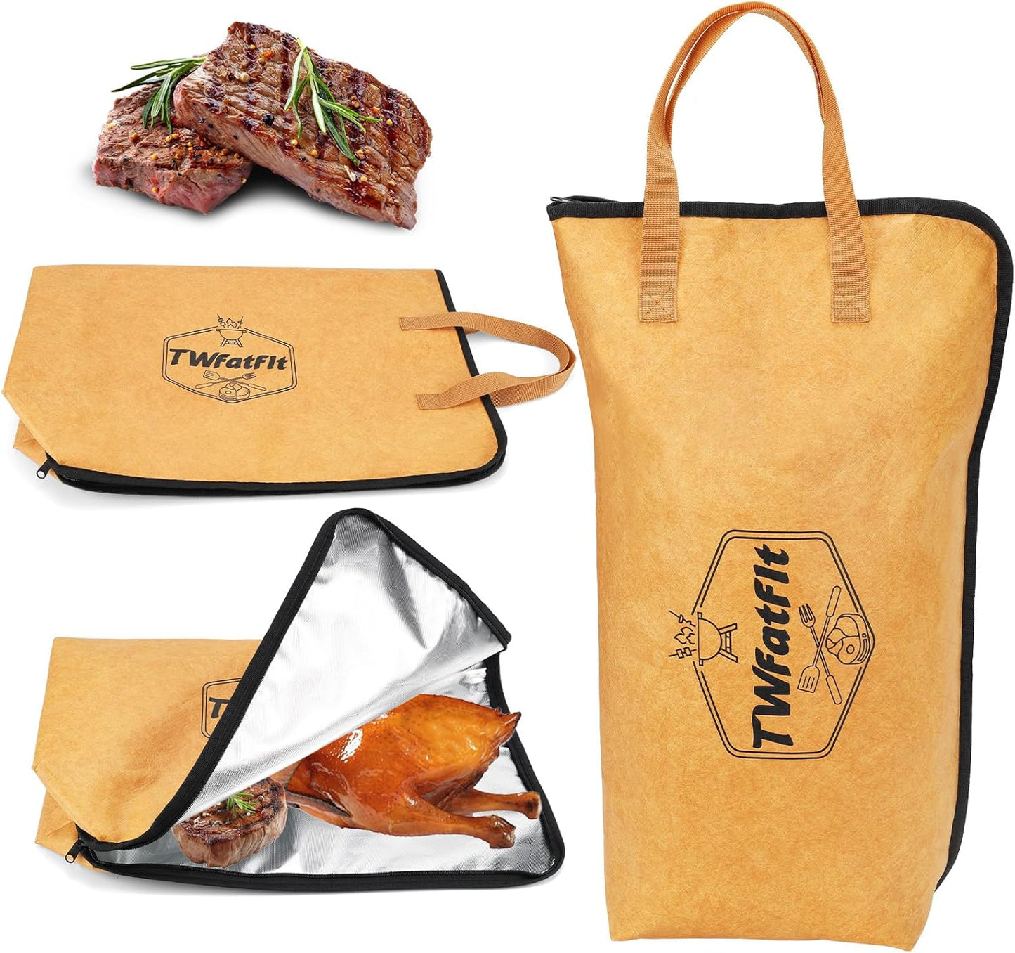 BBQ Blanket for Resting Meat & BBQ Meat Blanket｜21-Inch Wide-Mouth Insulated Meat Resting Bag for Brisket, Pork Shoulder, Turkey & Beef, Leak-Proof, Easy-Clean, Foldable, Camping & Gift for Men