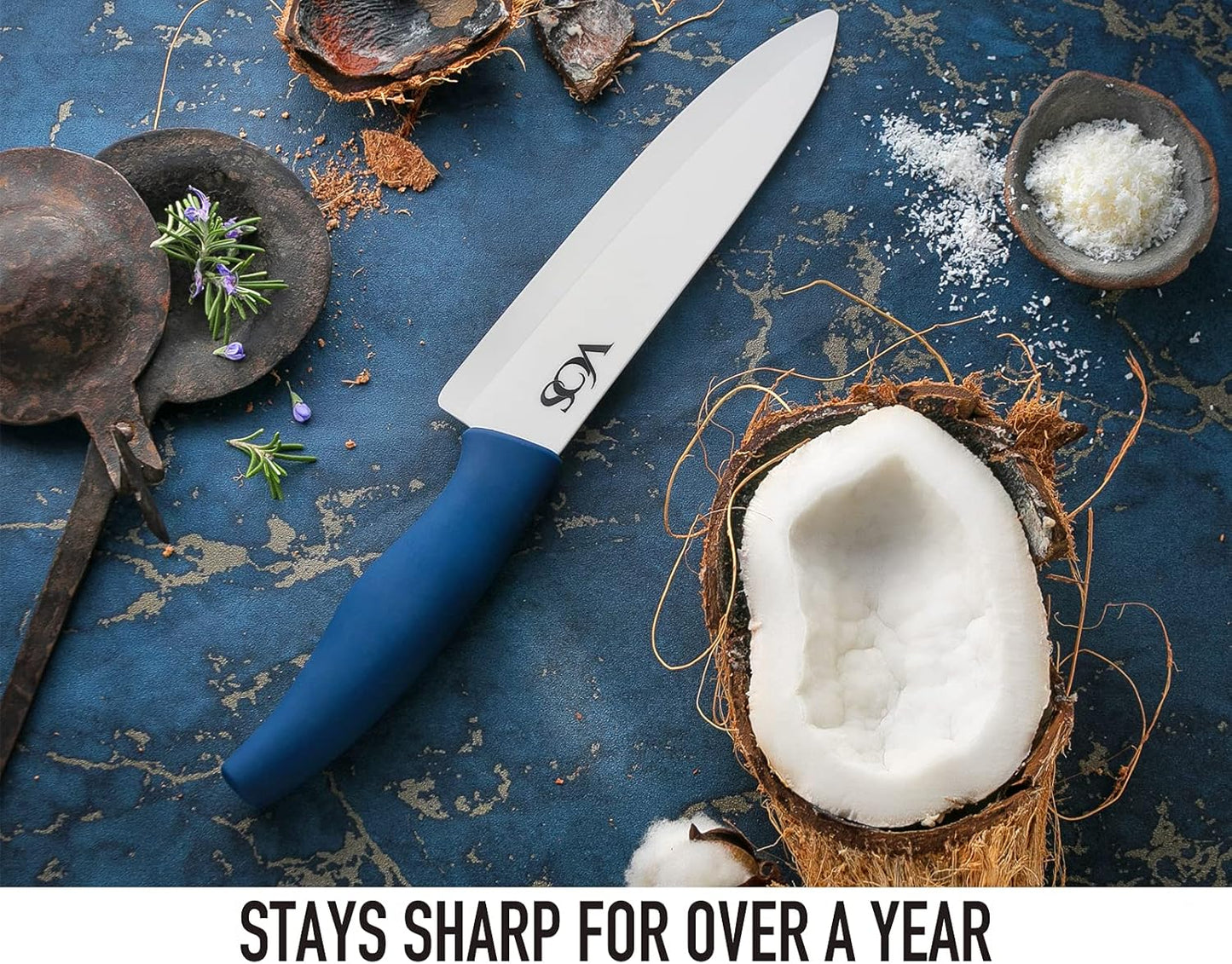 Vos Ceramic Knife Set with Peeler – 4", 5", 6", 7", 8" Blue Ceramic Kitchen Knives