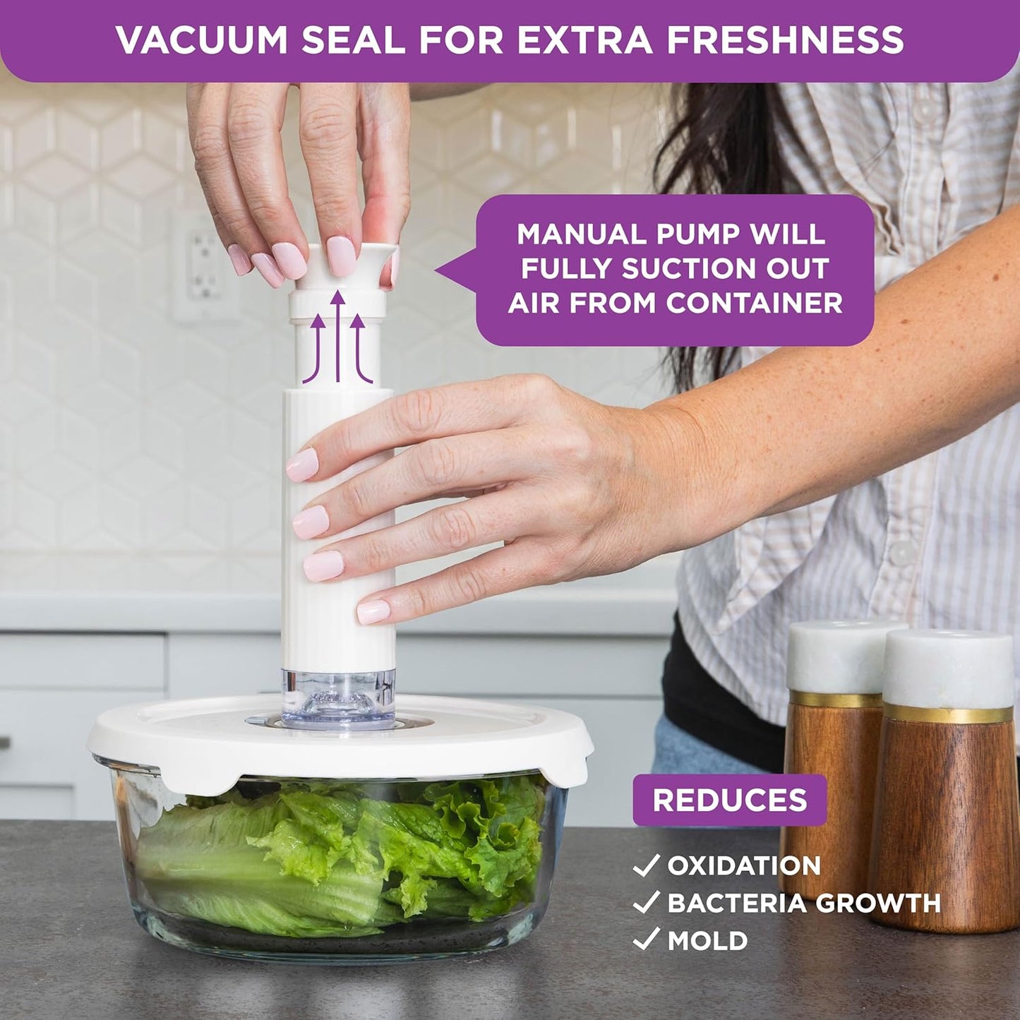 HOLDN’ STORAGE Vacuum Food Storage Containers, Set of 6 Glass Containers & Manual Pump, Keep Food Fresh Longer, BPA-Free Glass, Leak-Proof, Ideal for Meal Prep, Marinating