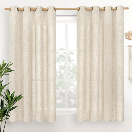 YoungsTex Linen Curtains 54 Inches Long for Kitchen, Bronze Grommet Textured Window Drapes Privacy Light Filtering for Bedroom Bathroom Decorative, 52 x 54 Inch, 2 Panels