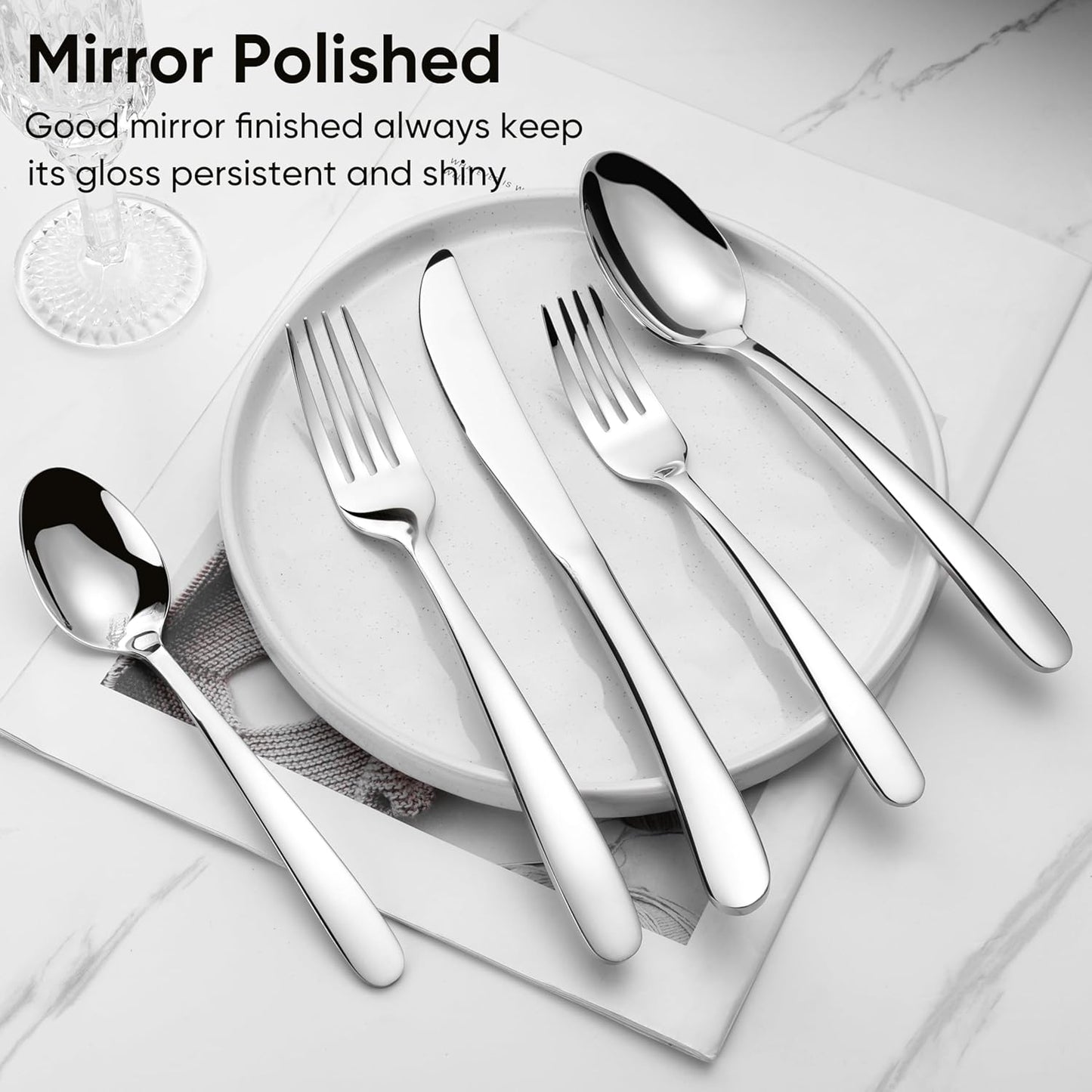 Herogo Heavy Duty Stainless Steel Silverware Set, 30-Piece Fancy Flatware Cutlery Set for 6, Modern Tableware for Home Restaurant Wedding, Heavy Eating Utensils, Mirror Polished, Dishwasher Safe