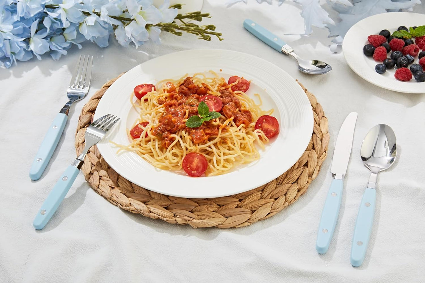 ANNOVA Silverware Set, Retro/Rivet Colorful Stainless Steel Tableware Kitchen Flatware Set Utensils, Includes Dinner Knives, Forks, Spoons, Salad Forks & Dessert Spoons (Sky Blue, 20 Pieces)