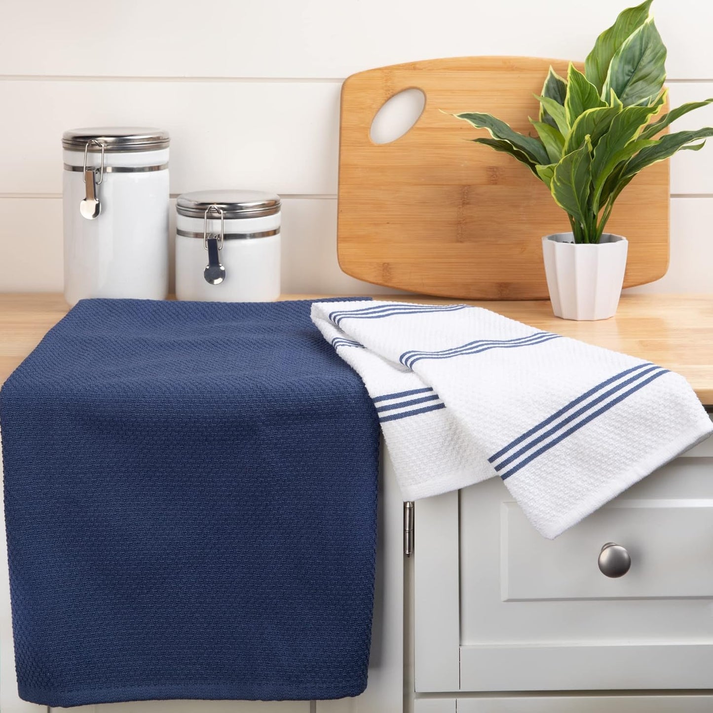 Sticky Toffee Cotton Kitchen Towels Set of 4 – 28x16 in Dark Blue and White Dish Towels, Reusable and Absorbent Tea Towels for Cleaning or Drying, Oeko-Tex Cotton