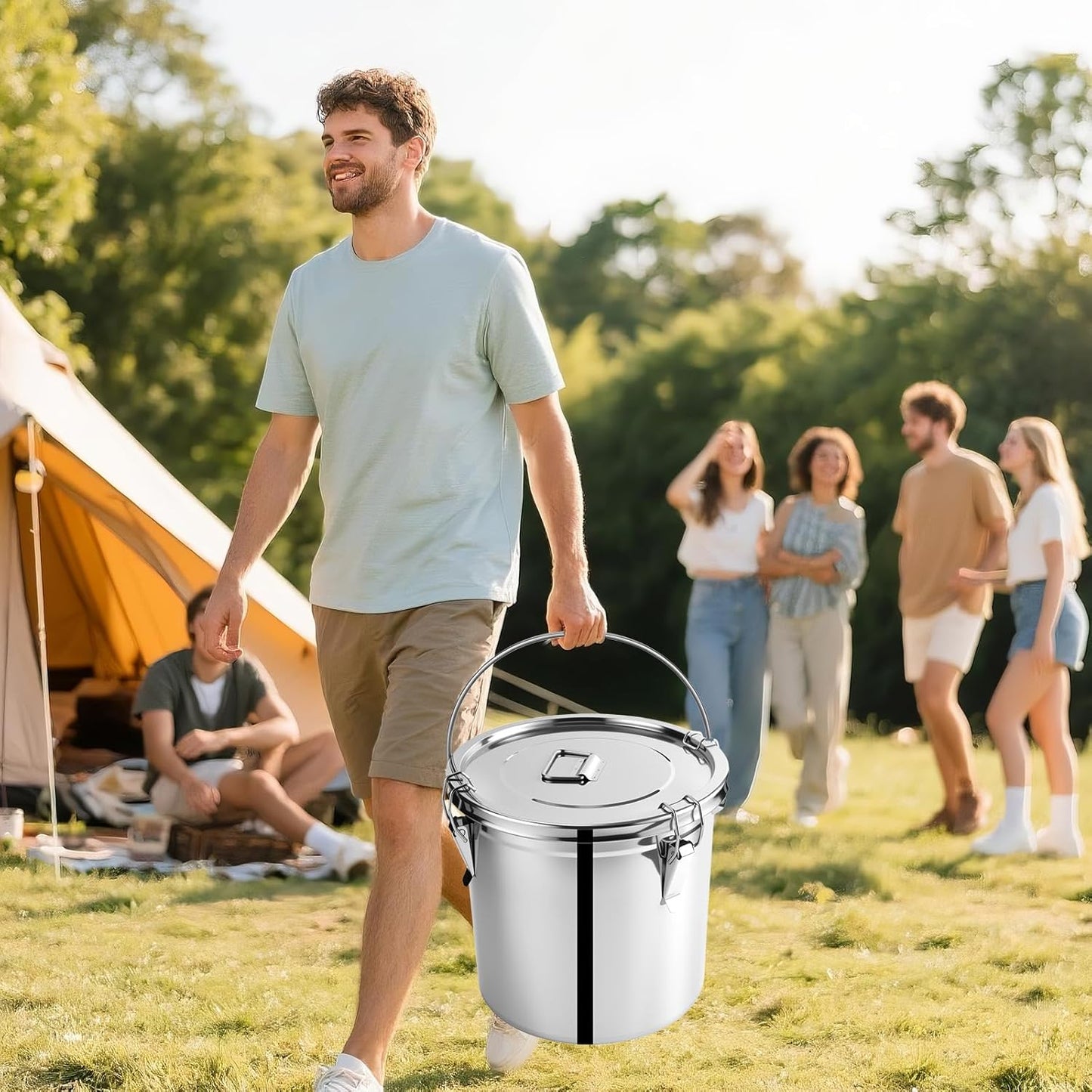 304 Stainless Steel Airtight Canister, 12L/3.1 Gal Food Storage Containers with Lids and 4 Locking Clamp for Bean Flour Oil Sugar Milk Storager Bucket (Handheld)