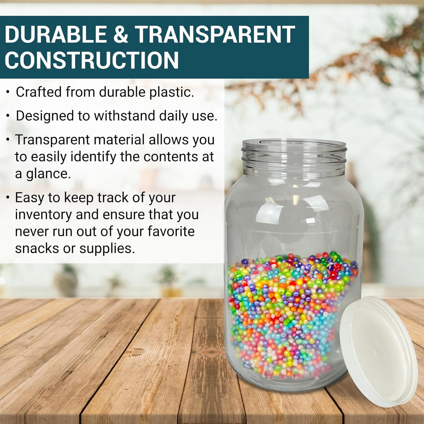 1 Gallon Large Plastic Jar with Lid (1 Pack) - Food Safe & Air Tight - Clear Storage Gallon Container with Lid - Wide Mouth Food Storage Containers - Large Candy Jar for Kitchen & Pantry Organization