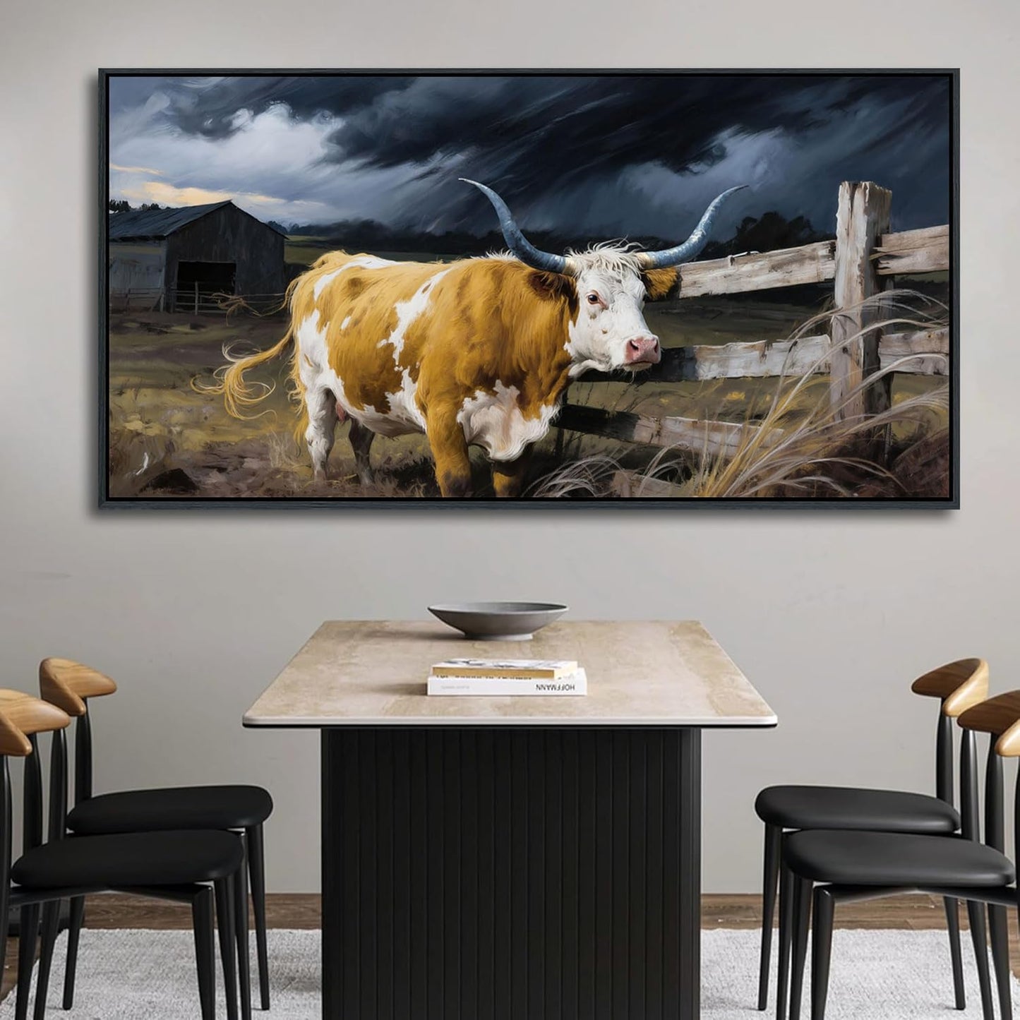 Highland Cow Wall Art - Rustic Pictures for Living Room,Framed Country Wall Decor, Vintage Artwork for Walls, Longhorn Cow wall Decor - Large Farmhouse Canvas for Bedroom 29×58IN