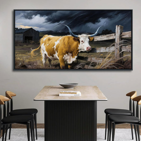 Highland Cow Wall Art - Rustic Pictures for Living Room,Framed Country Wall Decor, Vintage Artwork for Walls, Longhorn Cow wall Decor - Large Farmhouse Canvas for Bedroom 29×58IN