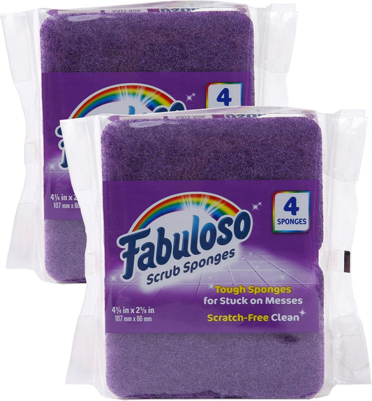 Fabuloso Sponges, Purple - Scratch-Free Scrubber for Dishes and Surfaces - Dishwashing Sponge for Bold and Bright Cleaning Experience, 4 Count - 2 Pack