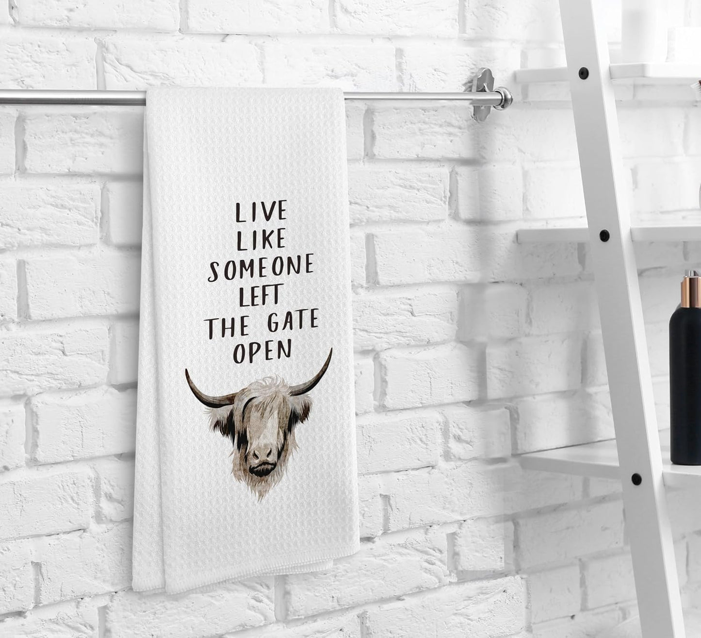 Western Cow Kitchen Towels Decor - Live Like Someone Left The Gate Open, Primitive Bathroom Hand Towels, Drying Cloth for Kitchen, 1624 Inches