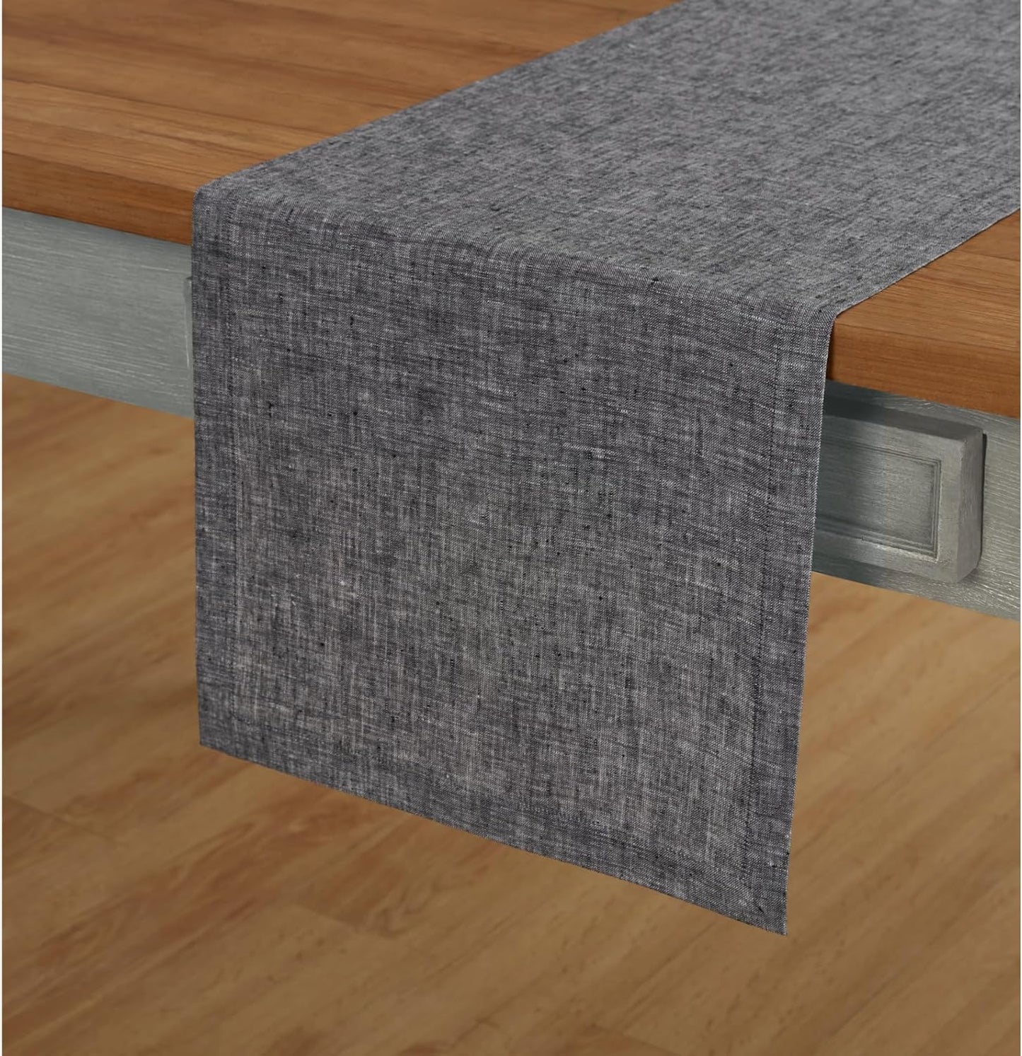 Solino Home Linen Table Runner 72 Inches Long - Athena, 100% Pure Linen Chambray Black Table Runner 14 x 72 Inch for Dining, Halloween, Thanksgiving, Holiday