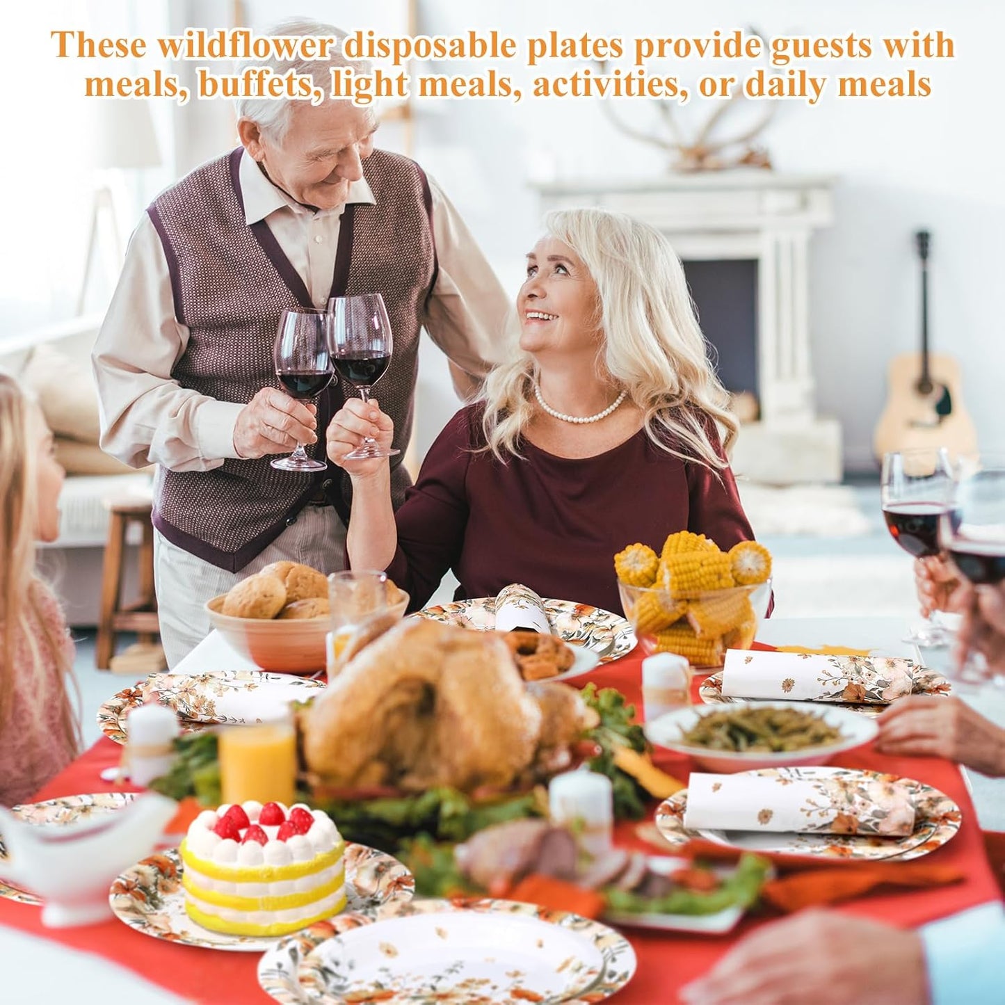 250 Pcs Fall Floral Party Decorations Include Autumn Flowers Paper Plates Napkins and Cups for Autumn Wedding Baby Shower Birthday Party Decorations, Serve 50 Guest