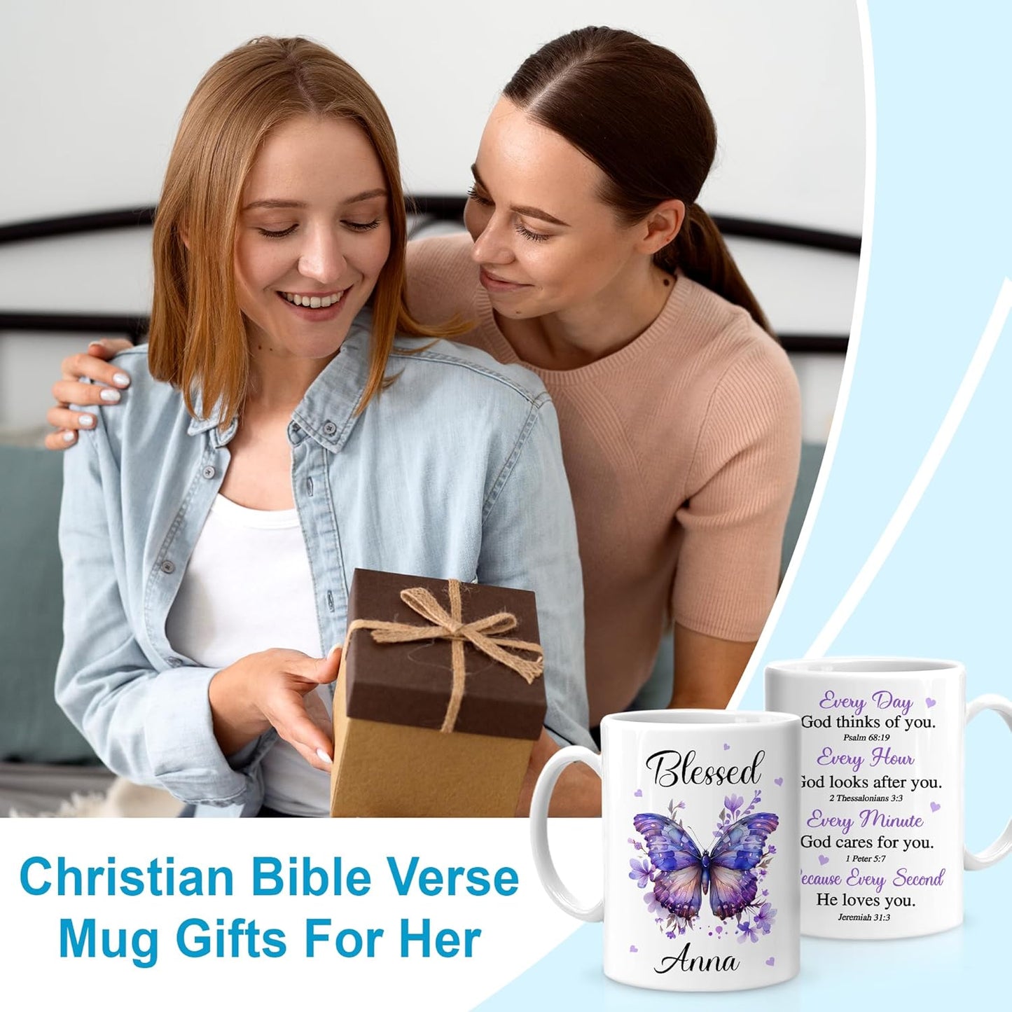 Hyturtle Personalized Christian Mug - Religious Christian Gifts For Women - Encouragement Religious Gifts For Mom Her - Bible Verse Present Decor - Custom Name Coffee Cup Ceramic Mug 11 oz 15 oz