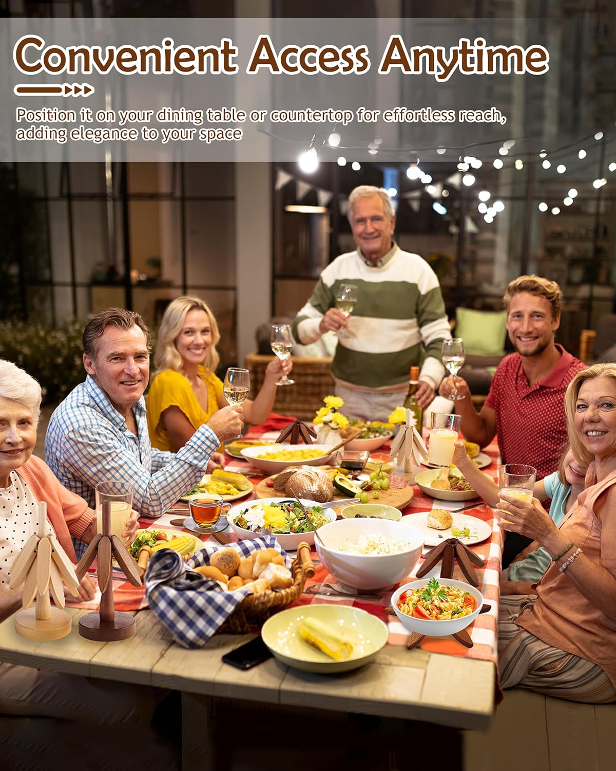 6pcs 8 Inch Wooden Trivets for Hot Dishes, Hot Pots and Pans, Anti Stain Natural Wood Pot Holders for Kitchen Counter Decor, Wooden Collapsible Tree Coasters with Organizer Dinner Placemats