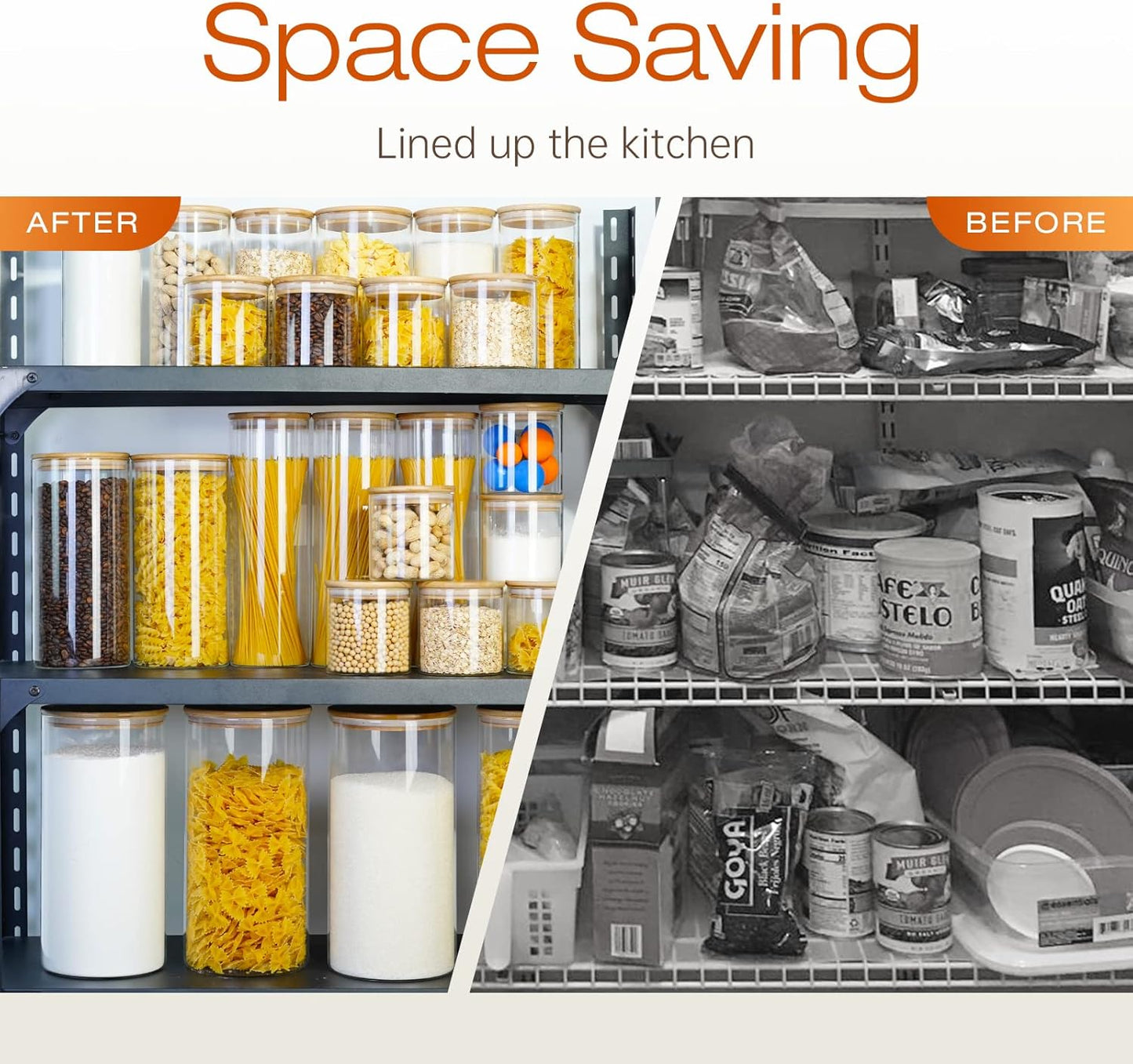 Glass Jars with Bamboo Lids 17 FL OZ [Set of 12], Glass Canisters with Airtight Lids, Glass Food Storage Containers for Spice, Coffee, Sugar, Tea, Candies, Cookies,Best for Kitchen & Pantry